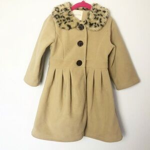 Copper Key Tan Pea Coat with Faux Fur Collar